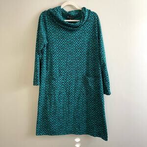 N Touch Size XL Blue Black Dress Abstract Chevron Cowl Neck Long Sleeves